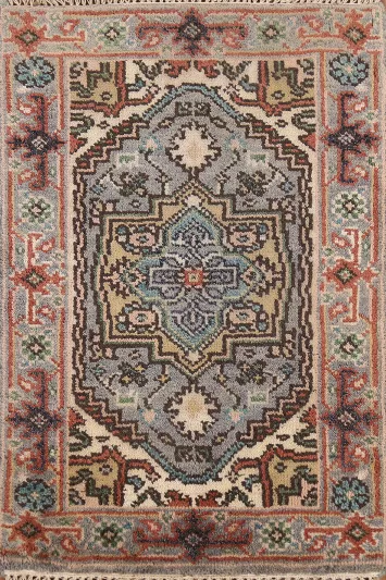 Gray Geometric Heriz Serapi Indian Accent Rug 2x3