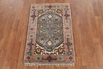 Gray Geometric Heriz Serapi Indian Accent Rug 2x3