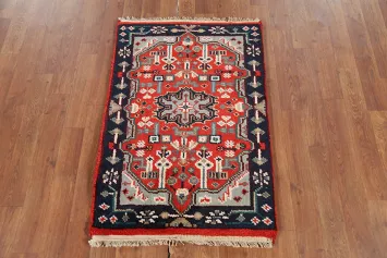 Orange Wool Geometric Kazak Indian Accent Rug 2x3