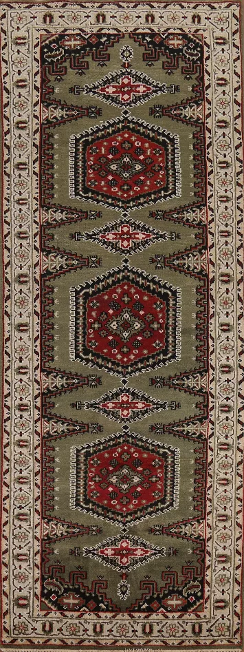 Green Geometric Viss Indian Runner Rug 4x12