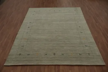 Elegant Neutral Gabbeh Area Rug 8x10 with Subtle Tribal Border Design