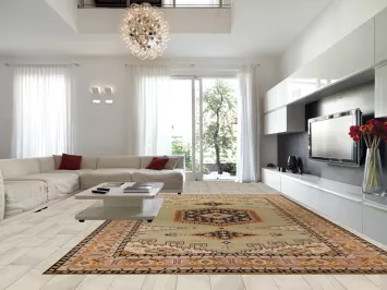 Light Green Geometric Viss Large Indian Rug 12x18