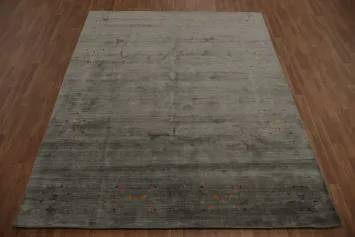 Minimalist Gray Gabbeh Area Rug 8x10 with Artistic Patterns