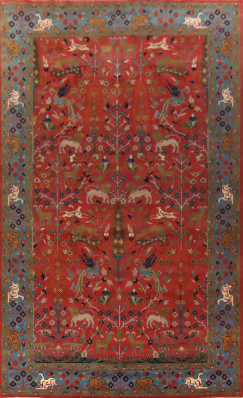 Animals Design Orange Ziegler Indian Large Rug 12x18