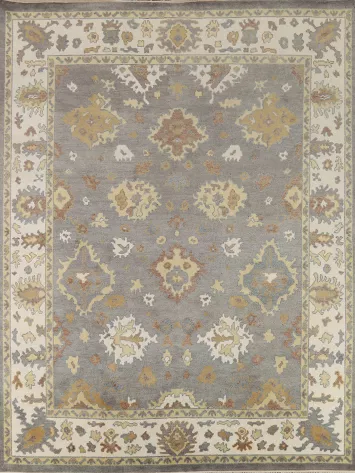 Handmade Gray Floral Oushak Indian Area Rug 8x10