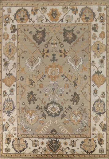 All-Over Beige & Ivory Oushak Indian Area Rug 9x12