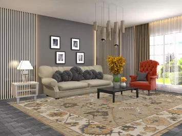 All-Over Beige & Ivory Oushak Indian Area Rug 9x12