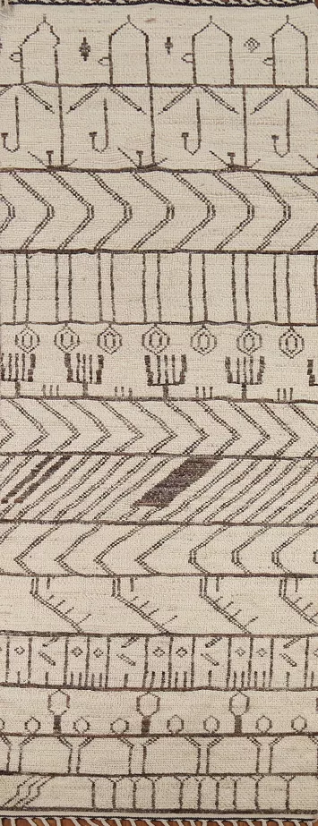 Geometric Ivory Moroccan Oriental Runner Rug 4x13