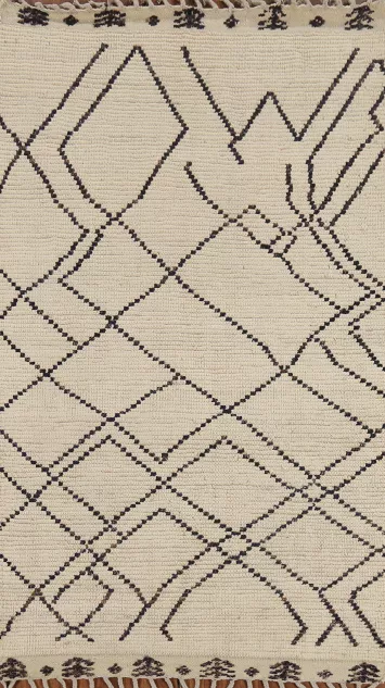 All-Over Ivory Striped Moroccan Oriental Rug 4x7