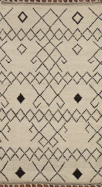 Ivory Wool Striped Moroccan Oriental Rug 3x6