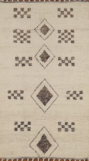Handmade Ivory Geometric Moroccan Modern Rug 3x5