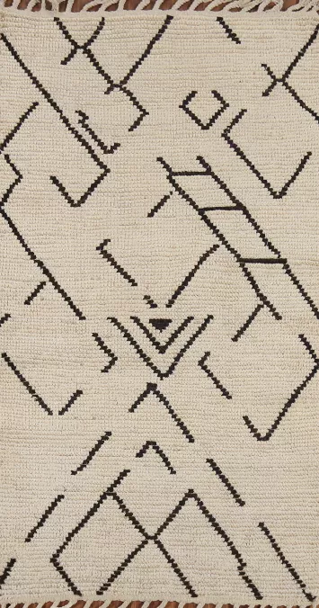 Handmade Wool Ivory Moroccan Oriental Rug 3x6