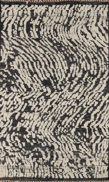 Black & Ivory Wool Moroccan Abstract Area Rug 5x8