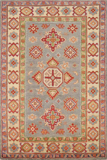 Gray Wool Kazak Handmade Accent Rug 3x4