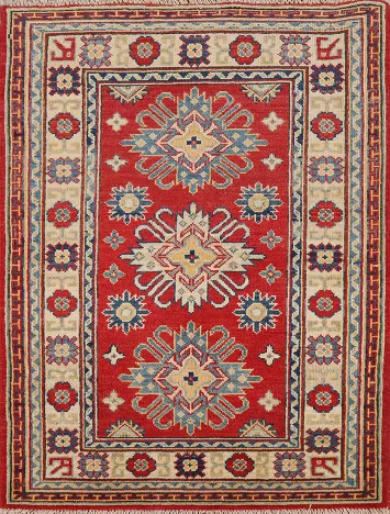 Red Kazak Handmade Wool Accent Rug 3x4