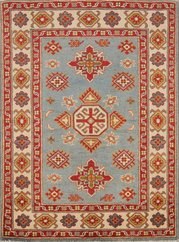 Light Blue Kazak Handmade Wool Accent Rug 3x4