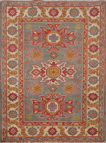 Gray Kazak Handmade Wool Accent Rug 3x4