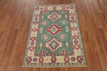 Green Kazak Handmade Wool Accent Rug 3x4