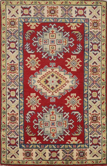 Red Kazak Handmade Wool Accent Rug 3x4