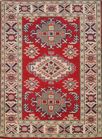 Red Kazak Handmade Wool Accent Rug 3x4