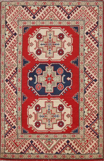 Geometric Kazak Handmade Wool Accent Rug 3x4