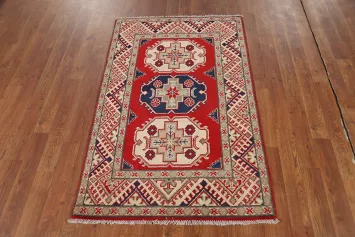 Geometric Kazak Handmade Wool Accent Rug 3x4