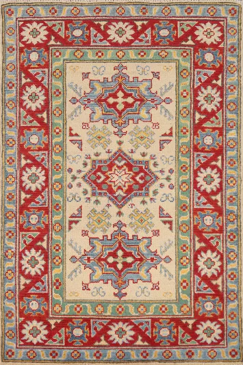 Geometric Kazak Handmade Wool Accent Rug 3x4