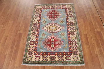 Light Blue Kazak Handmade Wool Accent Rug 3x4