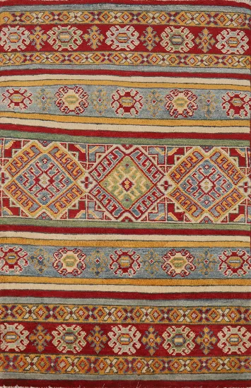 Geometric Kazak Handmade Wool Accent Rug 3x4