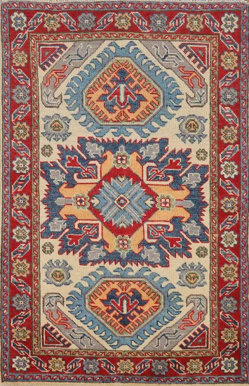 Geometric Kazak Handmade Wool Accent Rug 3x4