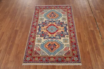 Geometric Kazak Handmade Wool Accent Rug 3x4