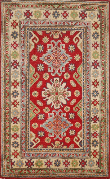 Red Kazak Handmade Wool Accent Rug 3x4