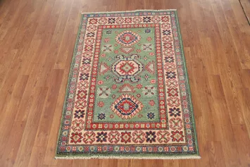 Light Green Kazak Handmade Wool Accent Rug 3x4