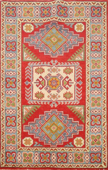 Geometric Kazak Handmade Wool Accent Rug 3x4