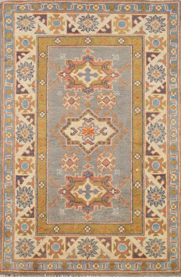 Gray Kazak Handmade Wool Accent Rug 3x4