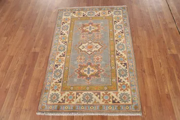 Gray Kazak Handmade Wool Accent Rug 3x4
