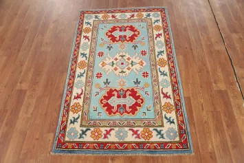 Aqua Blue Kazak Handmade Wool Accent Rug 3x4