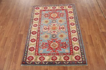 Light Blue Kazak Handmade Wool Accent Rug 3x4