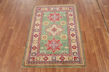 Green Geometric Kazak Handmade Wool Accent Rug 3x4