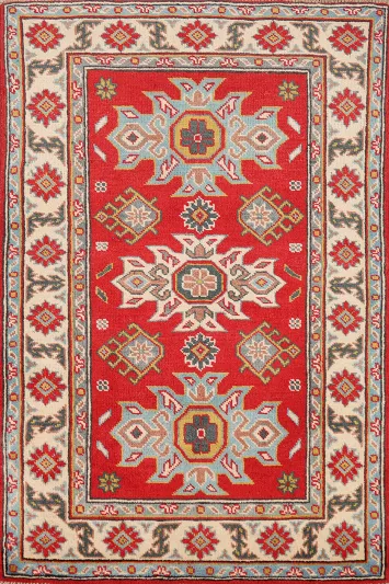 Red Kazak Handmade Wool Accent Rug 3x4