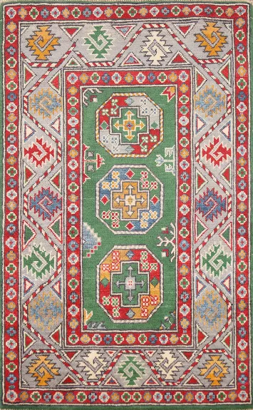 Green Kazak Handmade Wool Accent Rug 3x4