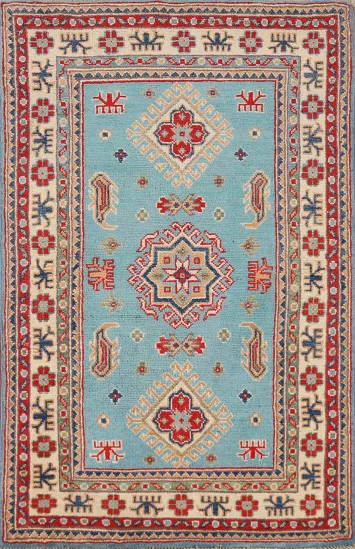 Light Blue Kazak Handmade Wool Accent Rug 3x4