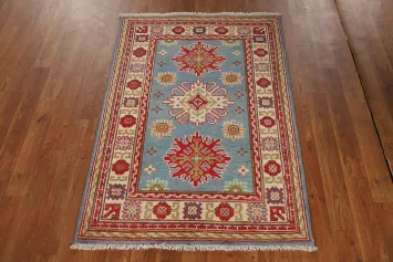 Light Blue Kazak Handmade Wool Accent Rug 3x4