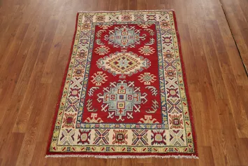 Red Kazak Handmade Wool Accent Rug 3x4