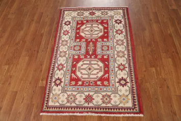 Red Kazak Handmade Wool Accent Rug 3x4