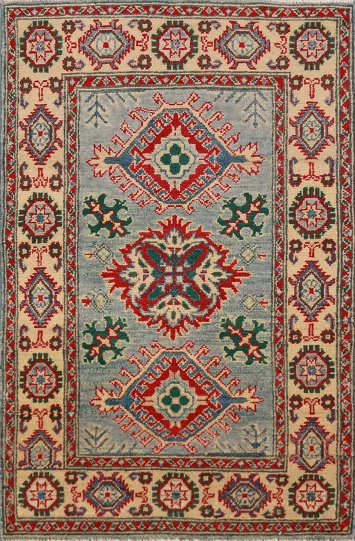 Blue Kazak Handmade Wool Accent Rug 3x4