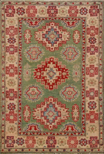 Green Kazak Handmade Wool Accent Rug 3x4
