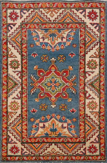 Blue Kazak Handmade Wool Accent Rug 3x4
