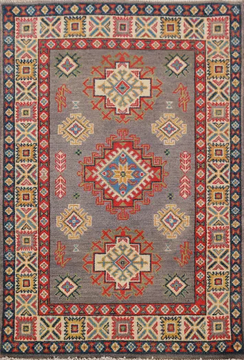 Gray Kazak Handmade Wool Accent Rug 3x4
