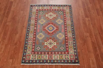 Gray Kazak Handmade Wool Accent Rug 3x4